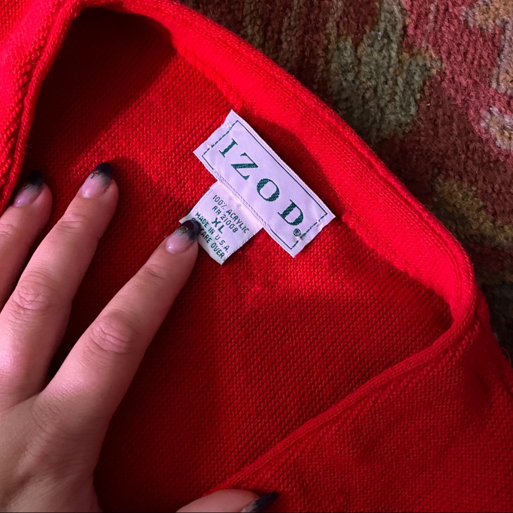 Vintage Red Cozy izod Grandpa Cardigan - Picture 5 of 8
